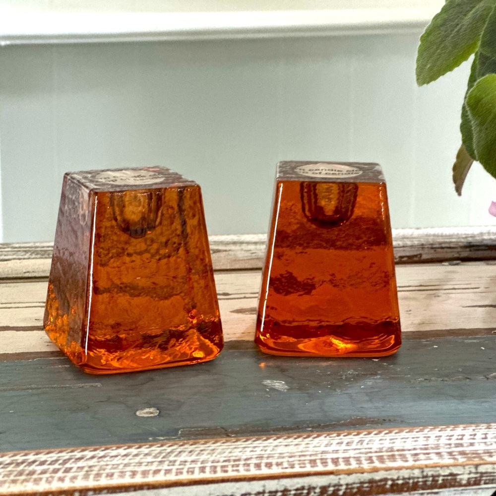 Copper Fire and Light taper candle holder set